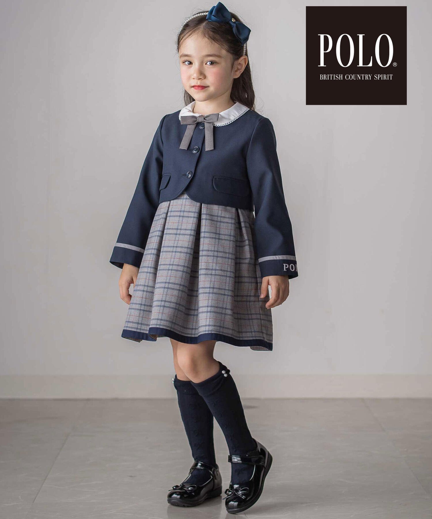 Коллекция POLO BCS*SLAP SLIP: жакет с застежкой на рукавах + клетчатое платье с воротником-лентой (размеры 110-130 см), Navy — фото 2