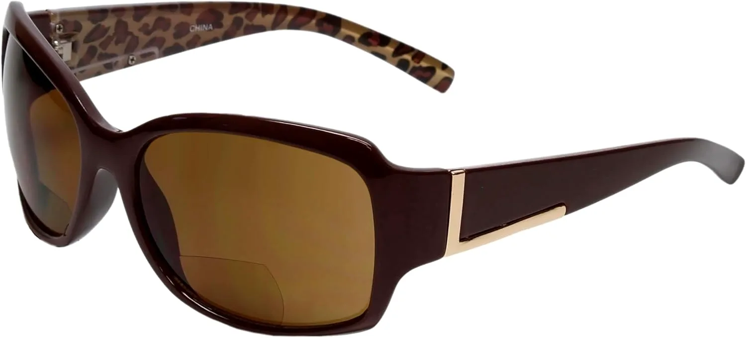 

Солнцезащитные очки для чтения Calabria RE3560BF-AP с бифокальными линзами, неполяризующие, женские, модные, Mauve Purple Gold Cheetah/Non-polar Amber Brown