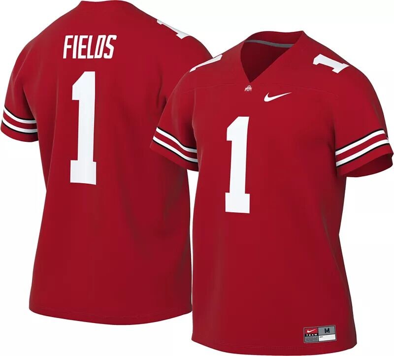 

Мужская футбольная майка Nike Ohio State Buckeyes Justin Fields #1 Scarlet Dri-FIT Game