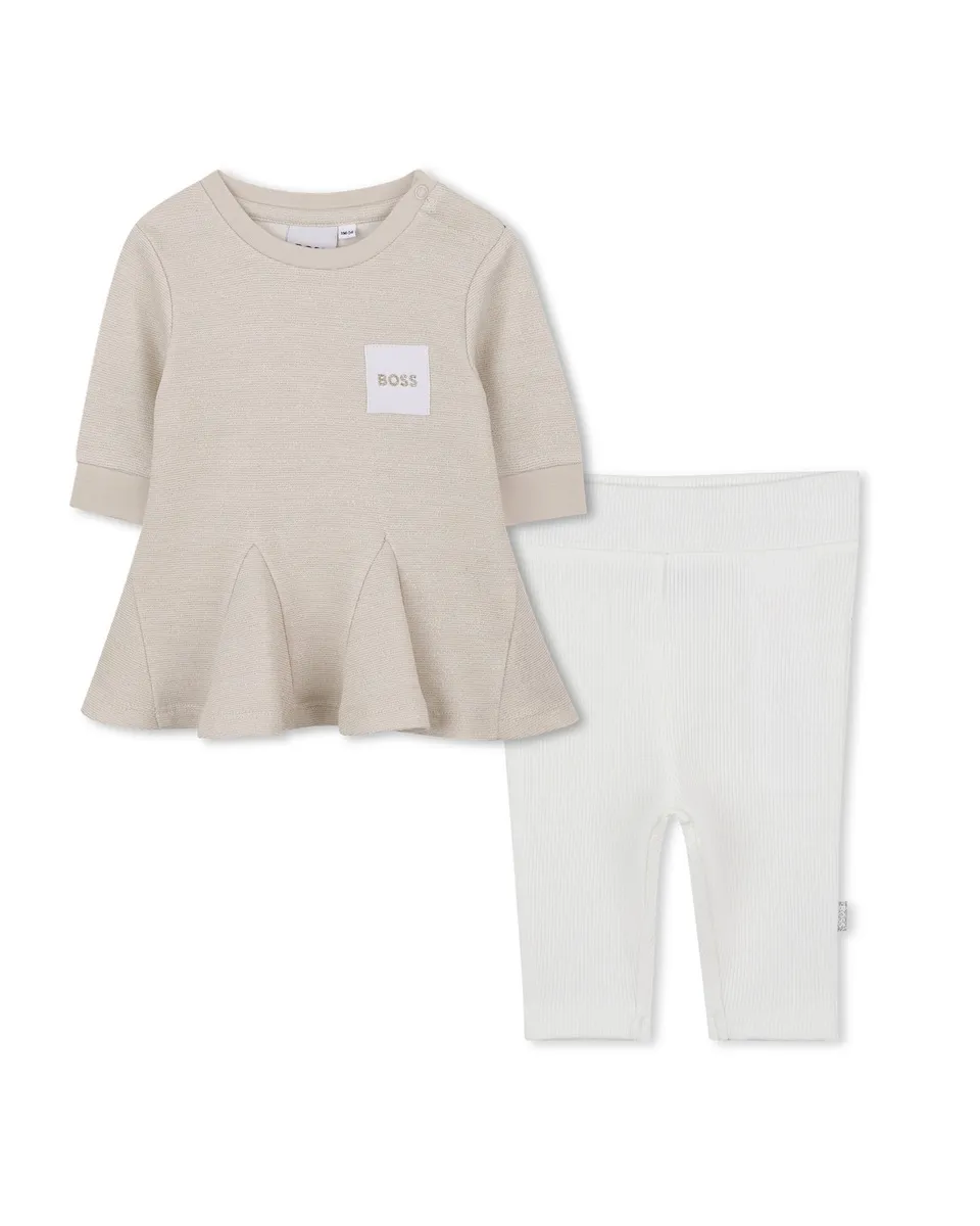 

Детский комплект желтого цвета с длинным рукавом Boss Kidswear, бежевый/белый