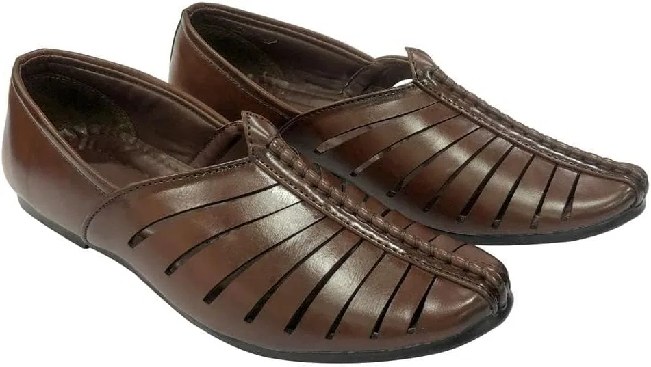 Shoe Bazar Мужские дышащие коричневые модные низкие туфли-джутти в индийском этническом стиле — фото 2
