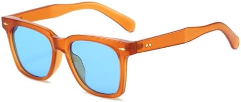 

Модные квадратные солнцезащитные очки конфетных цветов для женщин, ретро-очки с заклепками, трендовые мужские солнцезащитные очки UV400 оранжево-синего цвета MTZJH, Orange Blue