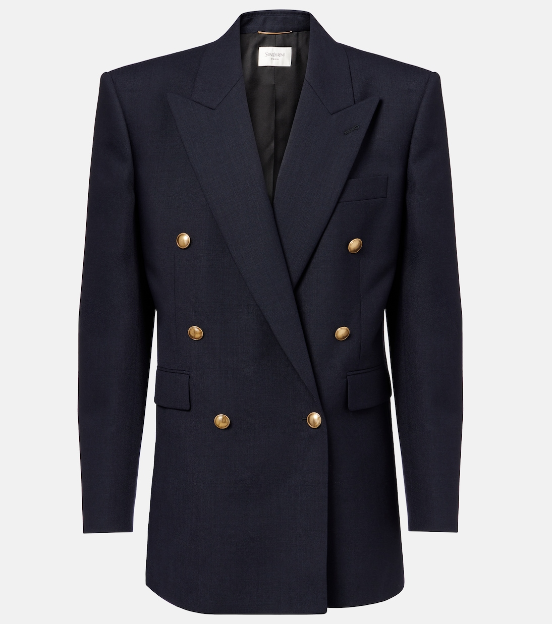 

Двубортный шерстяной пиджак из китайского хлопка Saint Laurent, Marine