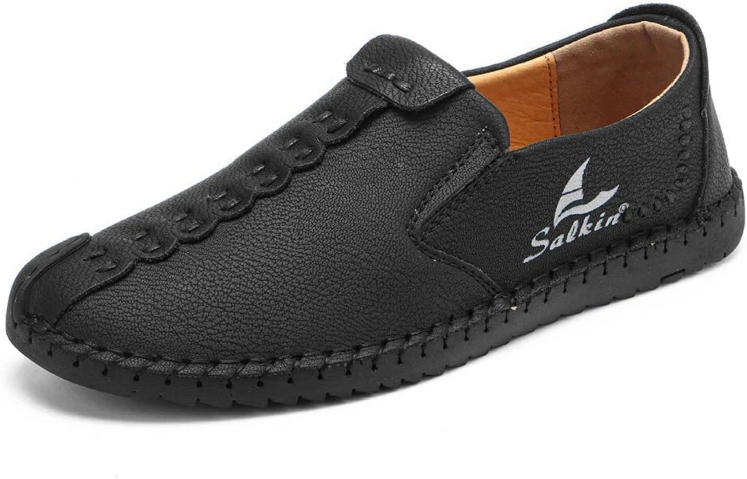 

Мужские лоферы на пятке из натуральной кожи с ручной строчкой и вышивкой, удобные, противоскользящие, легкие, для работы, повседневной носки и вождения Crepuscute, черный