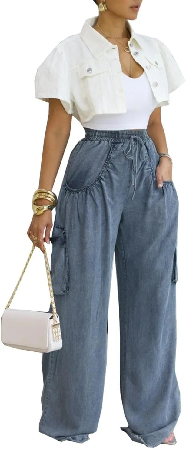 

Женские брюки джинсы Wide Leg High Waist Baggy Stretch Yanyunji