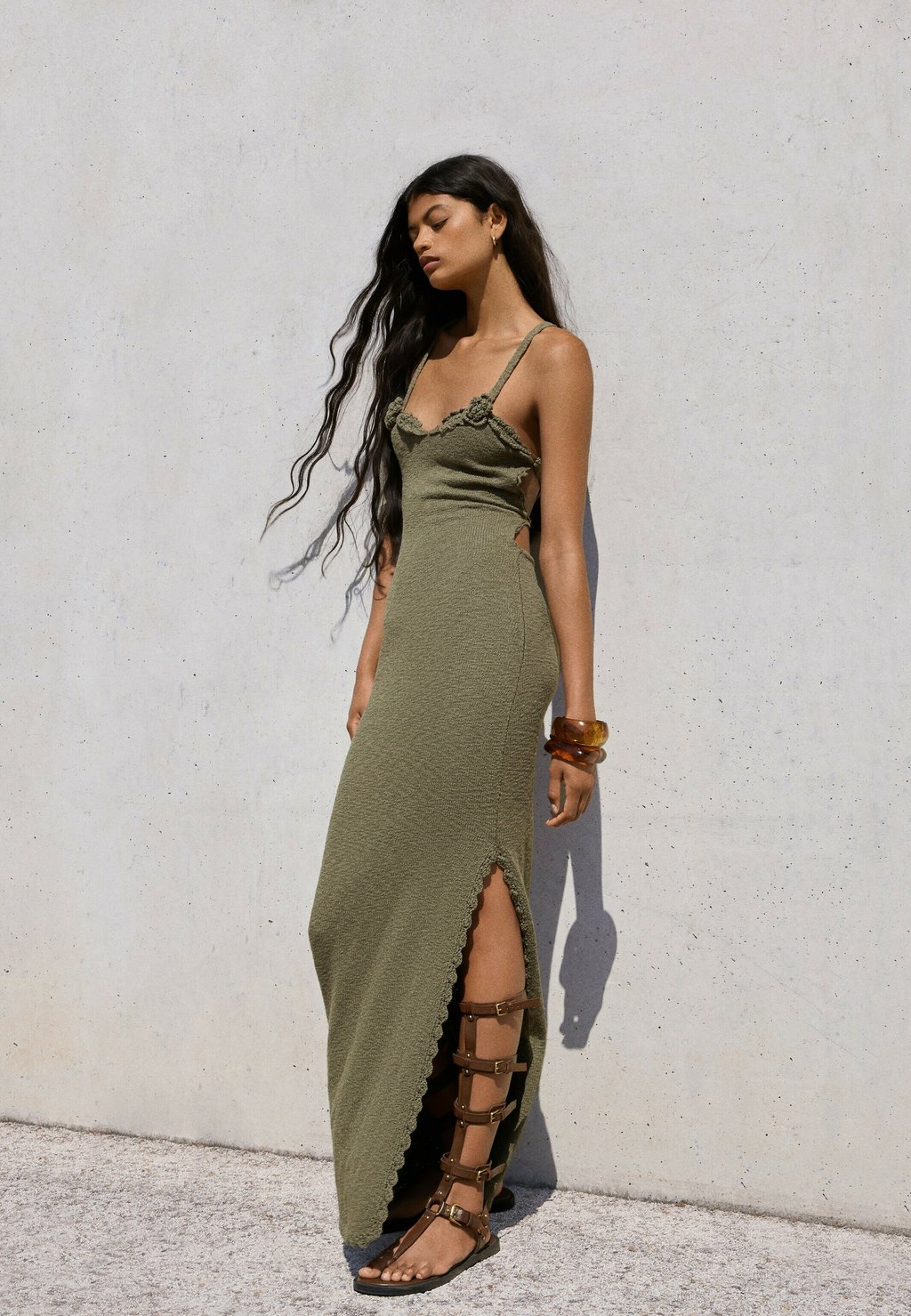 

Платье-джемпер RUSTIC - Maxi dress Bershka, хаки