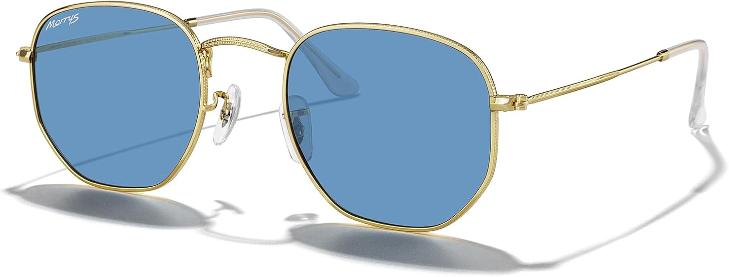 

Классические поляризованные солнцезащитные очки MERRY для женщин и мужчин, винтажные, многоугольные, квадратные, модель S6548 MERRY'S, Polished Gold Frame/Light Blue Lens
