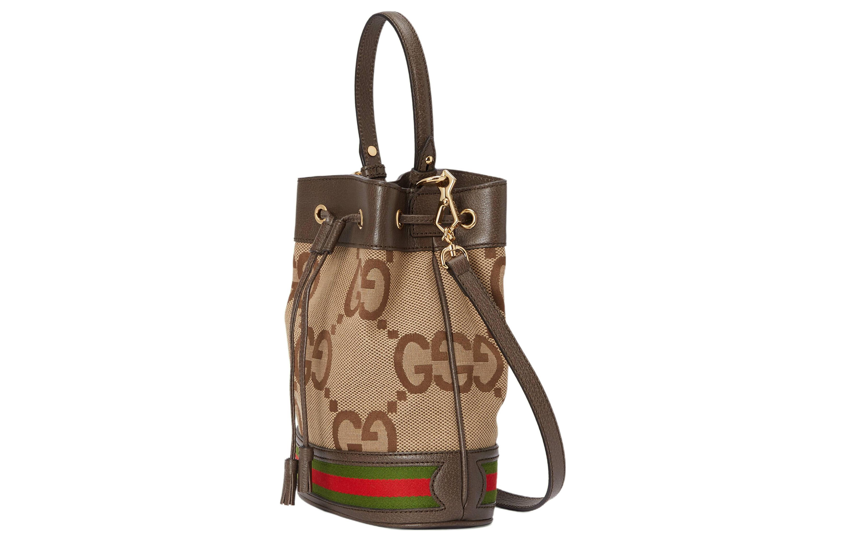 Сумка-ведро GUCCI Ophidia из канваса с кожаной отделкой — фото 2