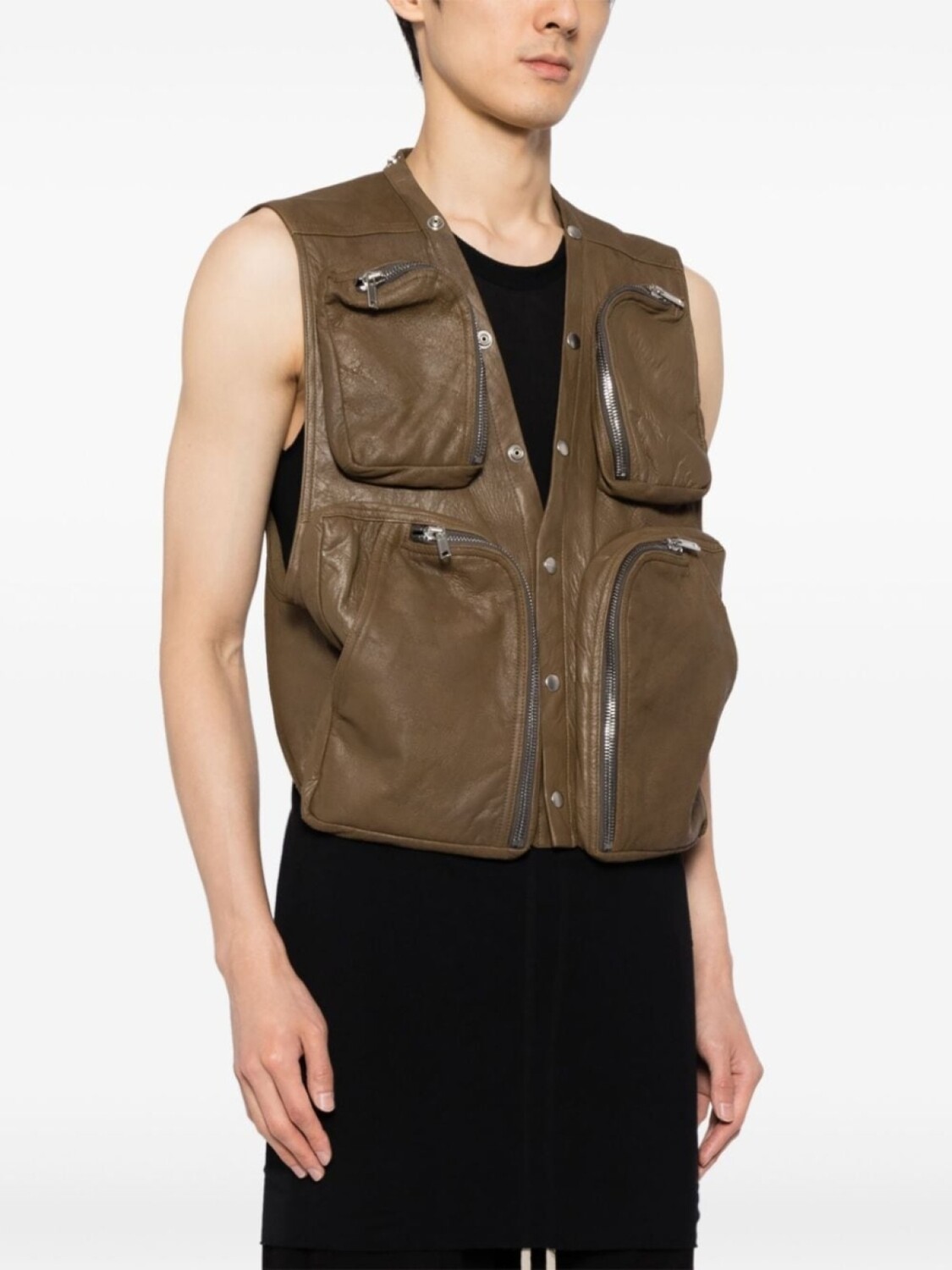 Жилет-карго Rick Owens кожаный на пуговицах, коричневый — фото 3