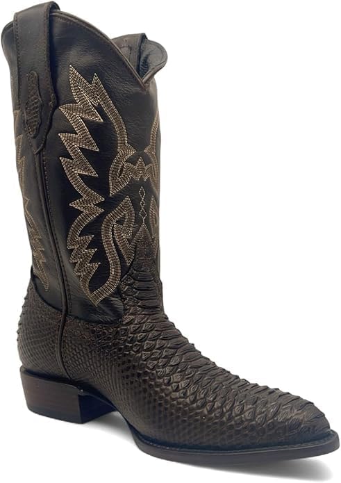 

Мужские коричневые ботинки вестерн из натуральной кожи с тиснением под экзотическую кожу питона, дизайн J-носа Generic