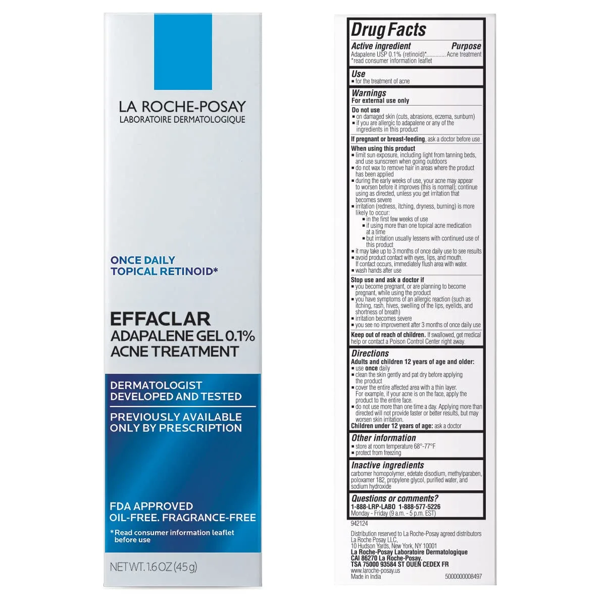 Крем для лица La Roche-Posay — Effaclar Adapalene Gel . % для лечения акне, ретиноидный , гель от черных и белых точек, 47.3 мл — фото 2