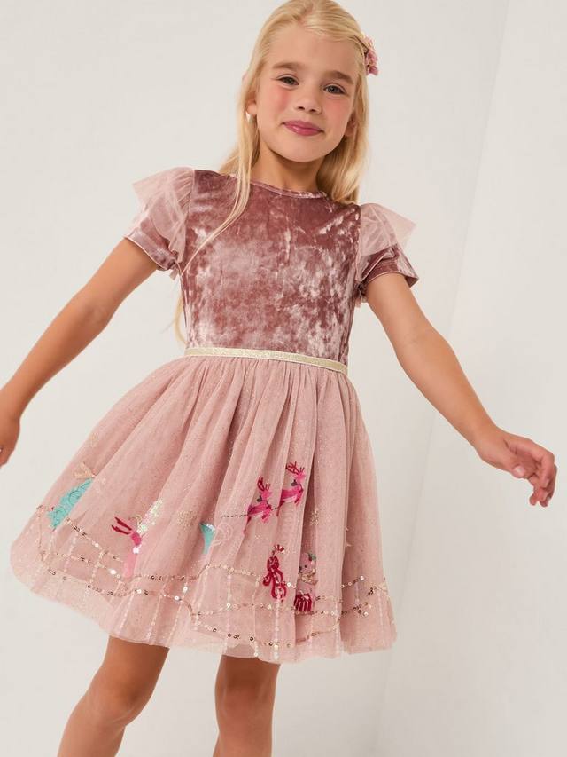 

Детское бархатное платье с новогодним принтом Monsoon, Pink