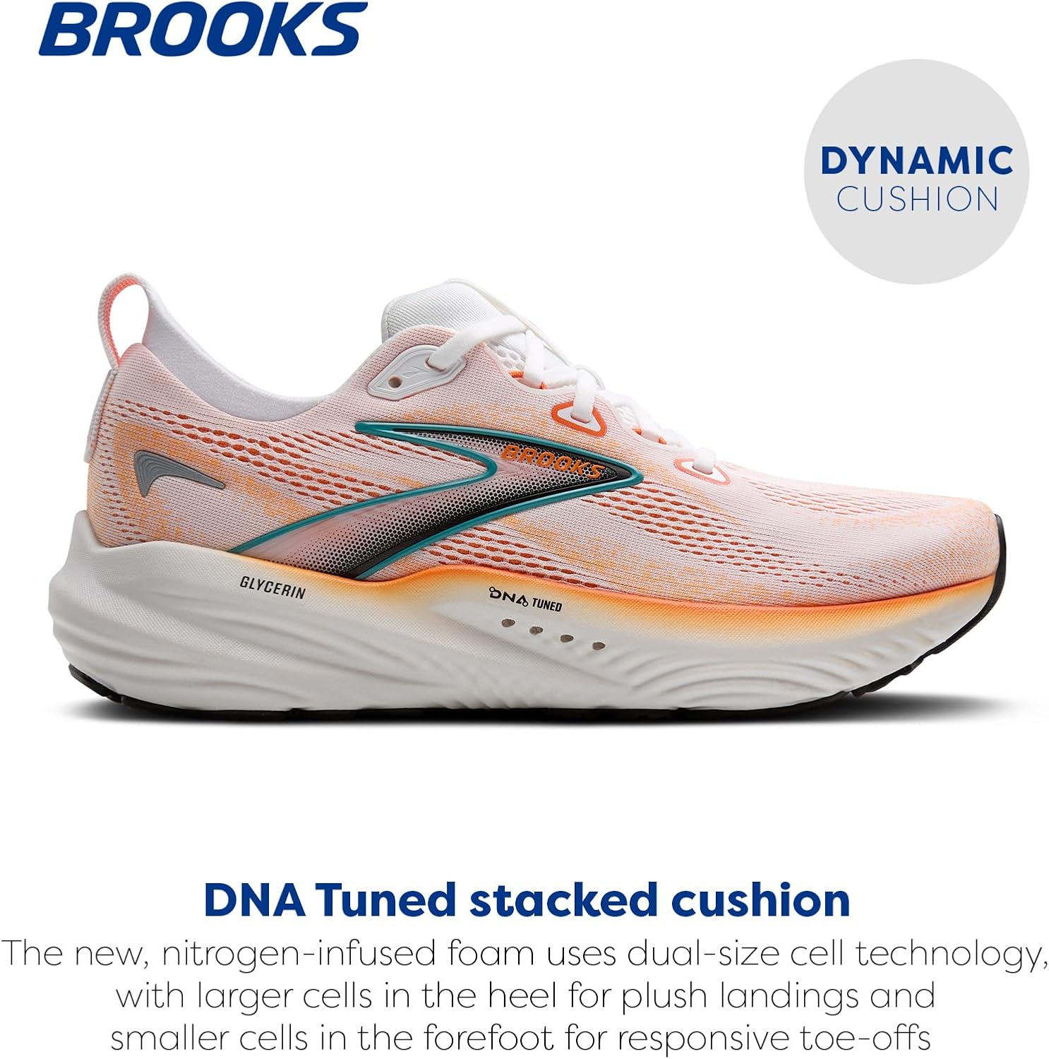Мужские кроссовки Brooks Glycerin 22 нейтральной амортизации, белый/синий/оранжевый — фото 2