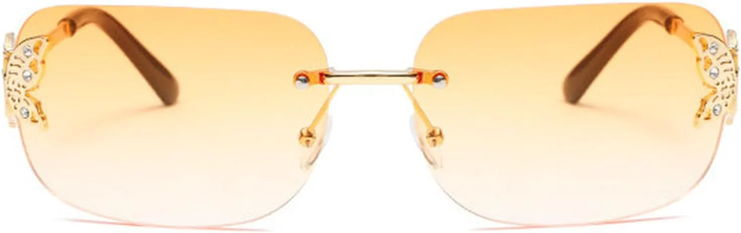 

Солнцезащитные очки Willochra Y2K Luxury Rimless Square Sunglasses Women For Female Trendy Sun Glasses Diamond Butterfly Pink Punk Shades UV400, Champagne