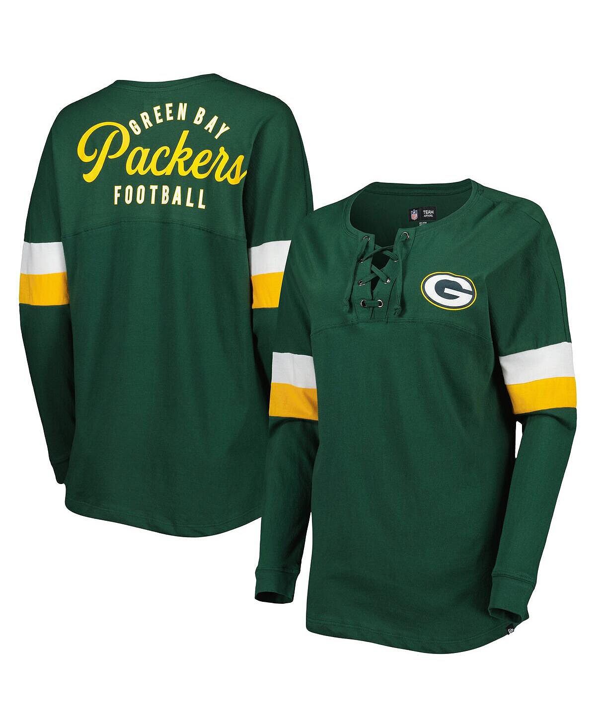 

Женская зеленая футболка Green Bay Packers Athletic Varsity со шнуровкой и длинными рукавами New Era, зеленый