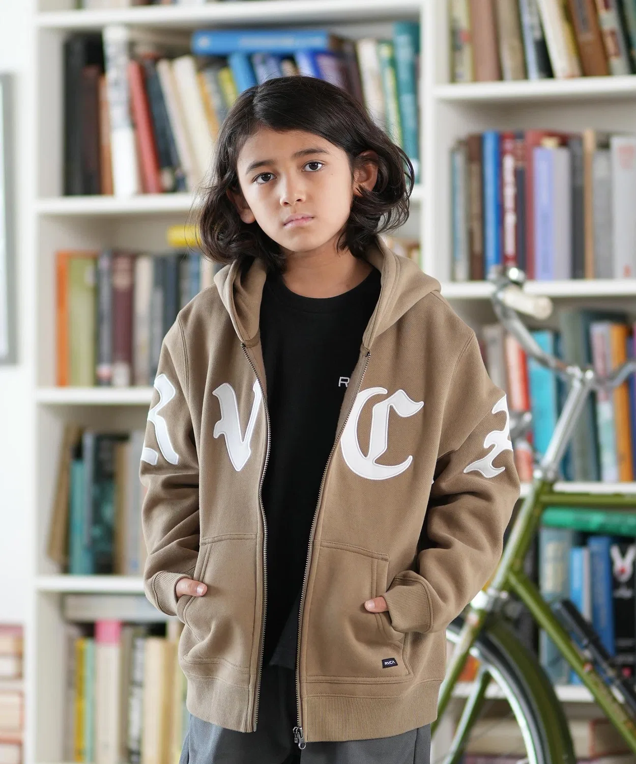 Детская zip-худи RVCA с логотипом, бежевое