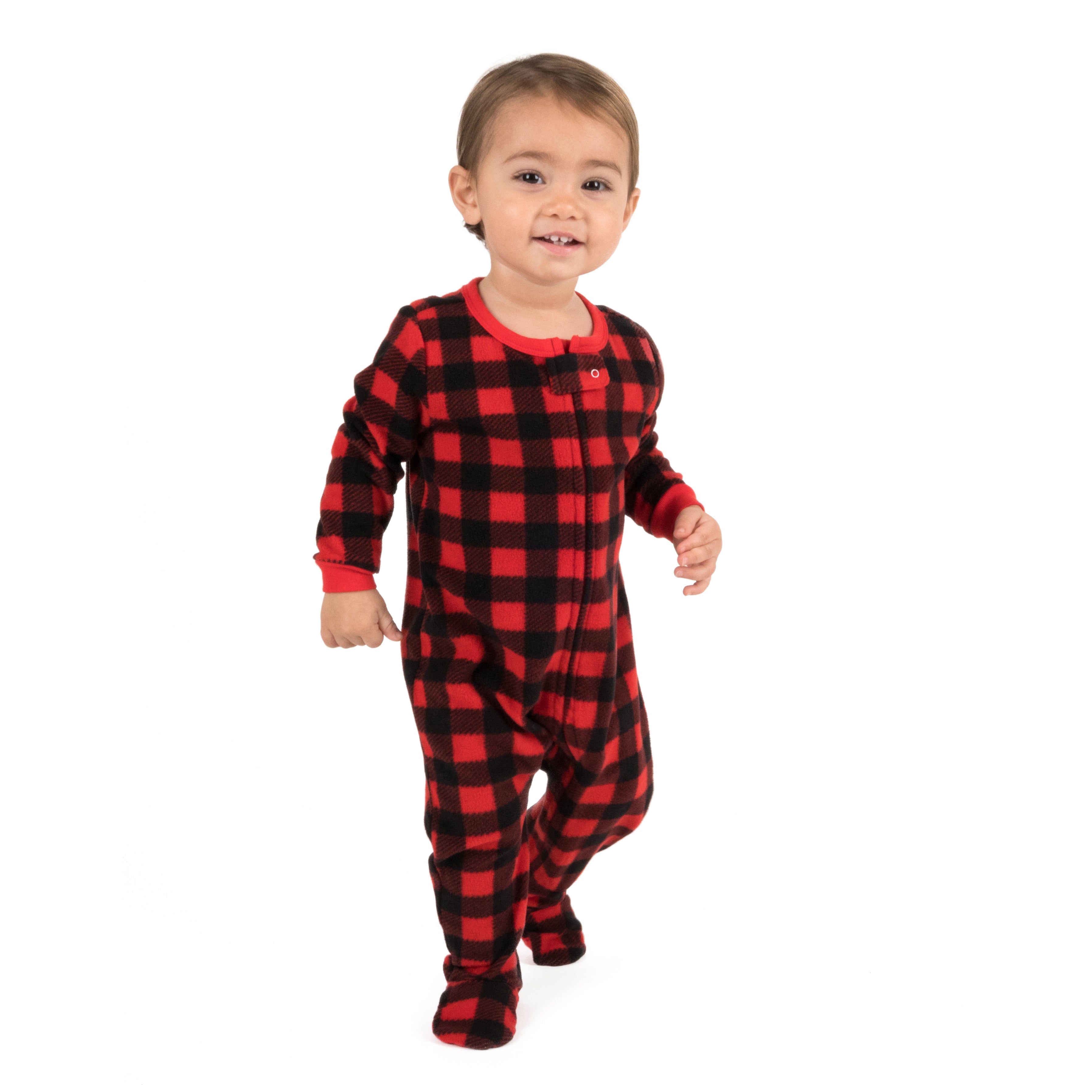 

Рождественская детская флисовая пижама в клетку Leveret, цвет Plaid Black & Red