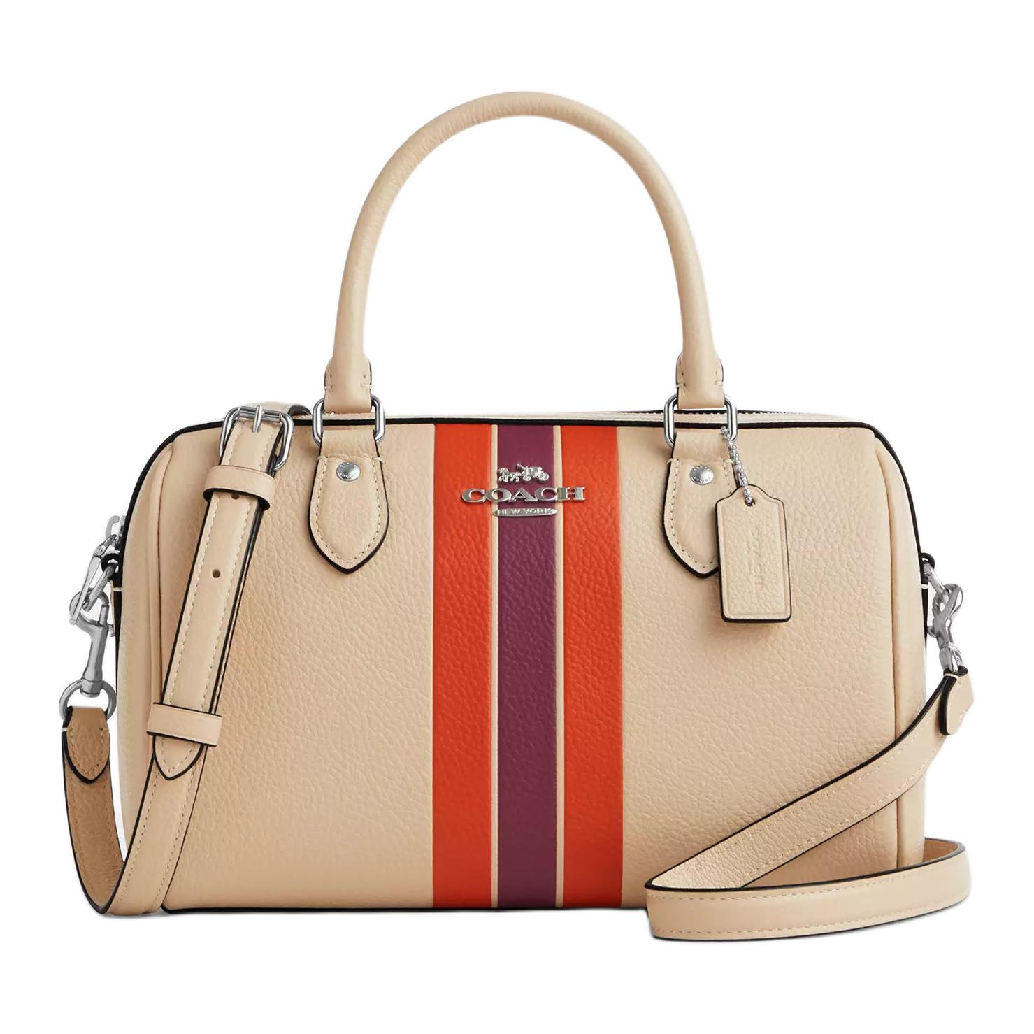 

Кожаная сумка Rowan с одним плечевым ремнем Medium Women's Silver с цветными вставками цвета слоновой кости COACH, Set (Bag+Dust Bag)