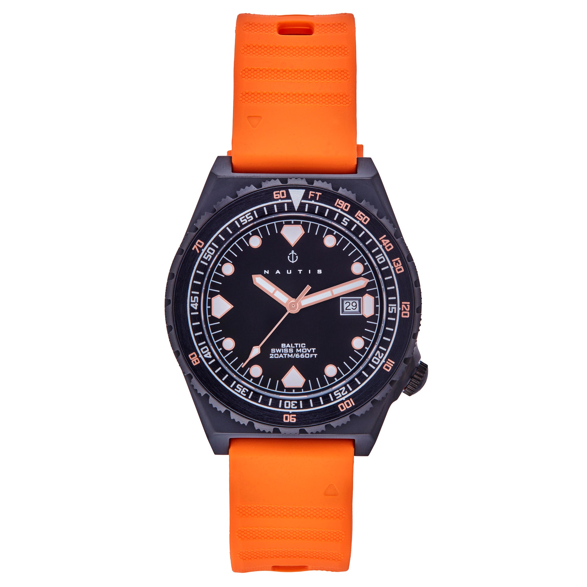 

Часы с ремешком Baltic Strap Watch с датой - черные/оранжевые Nautis