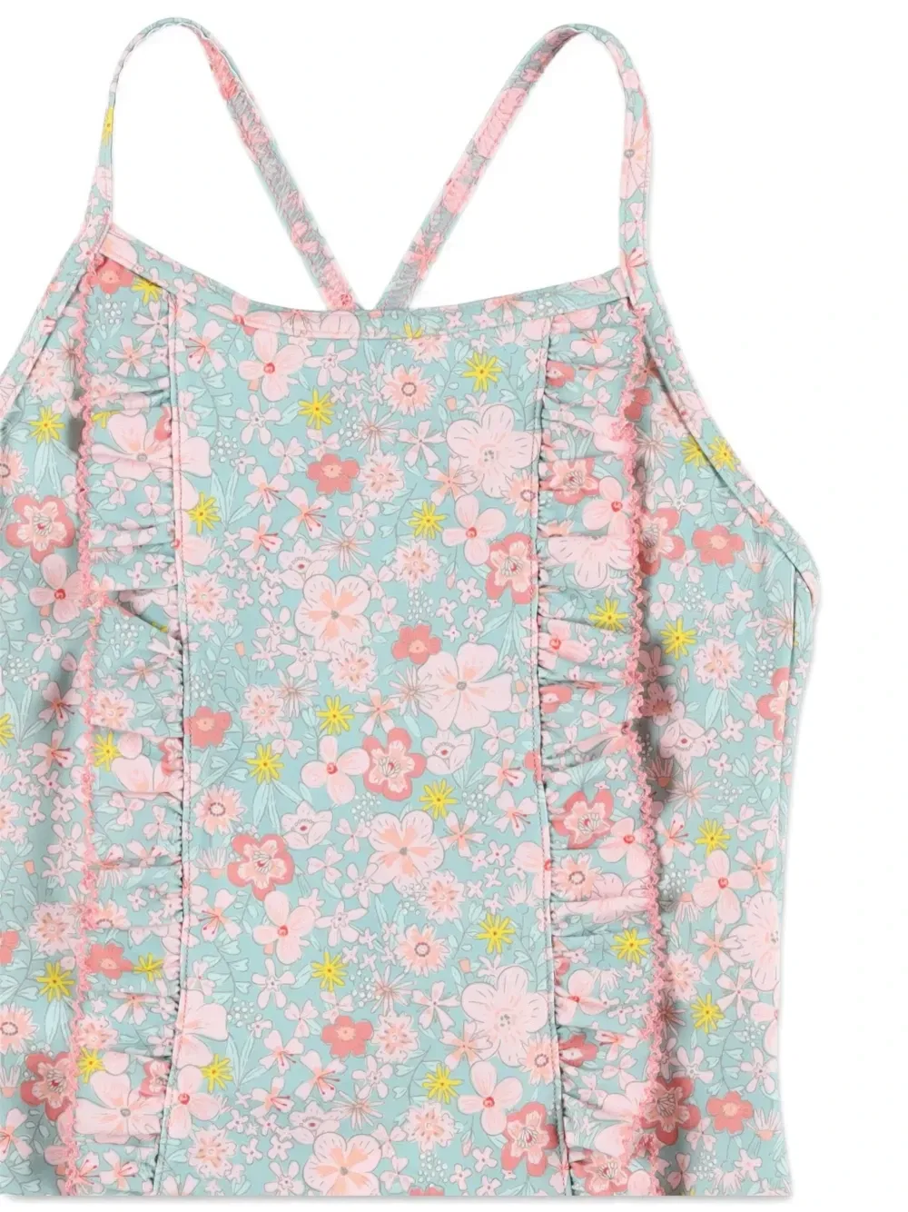 Купальник с цветочным принтом и оборками Petit Bateau, синий — фото 3
