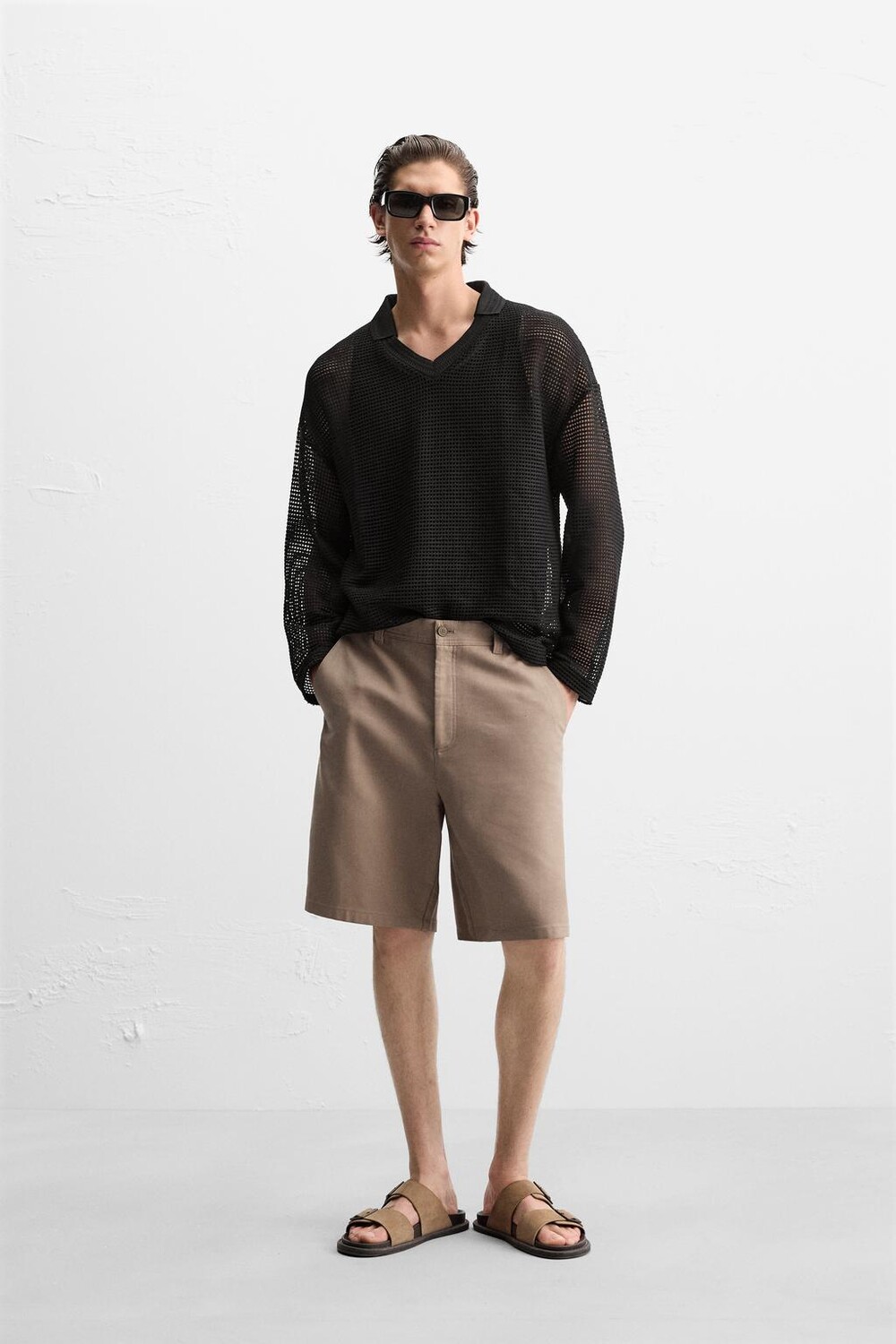 

Рубашка поло с сеточной текстурой ZARA, черный