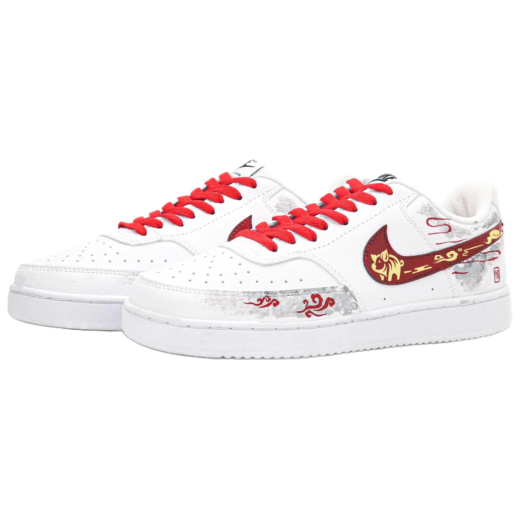 Nike Court Vision 1 Blessed Pigs Roaming The Clouds легкие и дышащие низкие кроссовки для скейтбординга мужские красный белый — фото 4