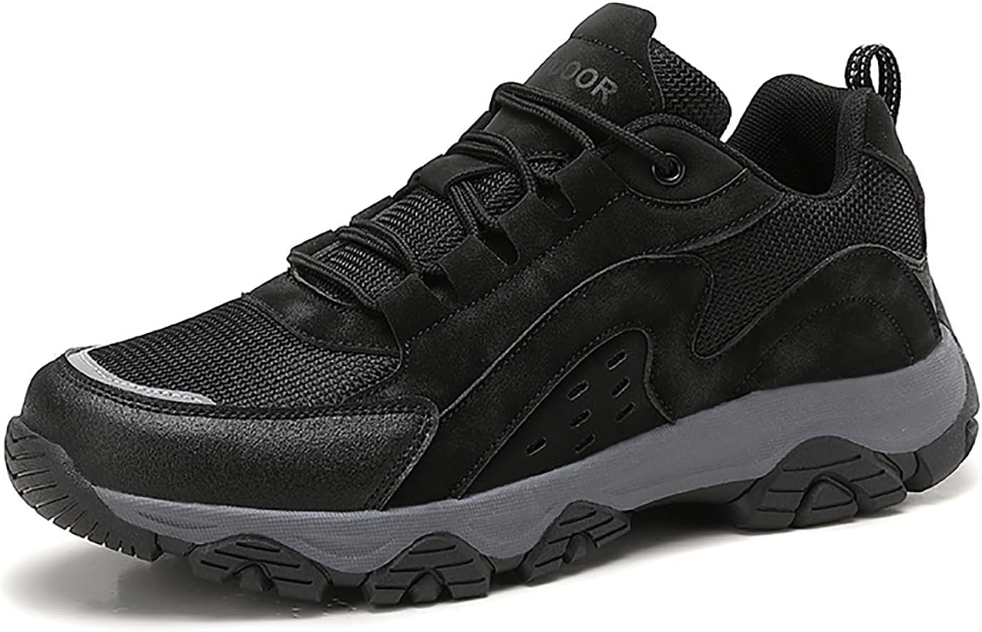 

Мужские кожаные водонепроницаемые походные кроссовки на платформе, повседневные с шнуровкой, дышащие, с сеткой, легкие, нескользящие, плоские трекинговые кроссовки для пеших походов, кемпинга и прогулок на открытом воздухе Loveheynew, черный