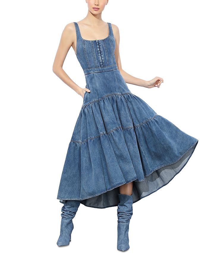 

Платье из денима Diana с ярусами Alice and Olivia, синий