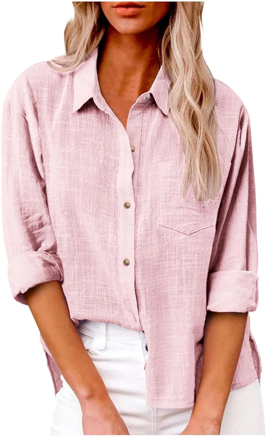 Блуза с длинным рукавом, Cotton Linen, Pink