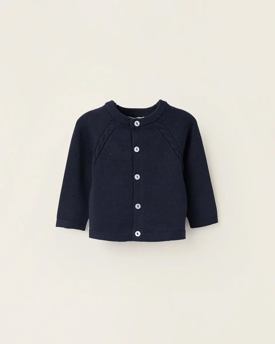 

Вязаная детская куртка с косичками Zippy, темно-синий