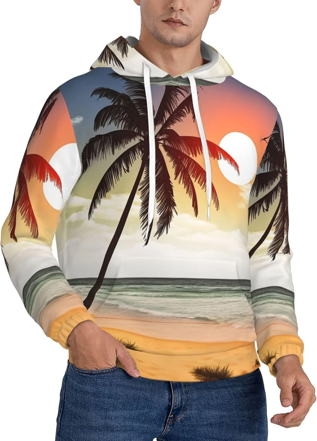 

Мужская флисовая толстовка с капюшоном Palm Tree on Beach FHEBNDS