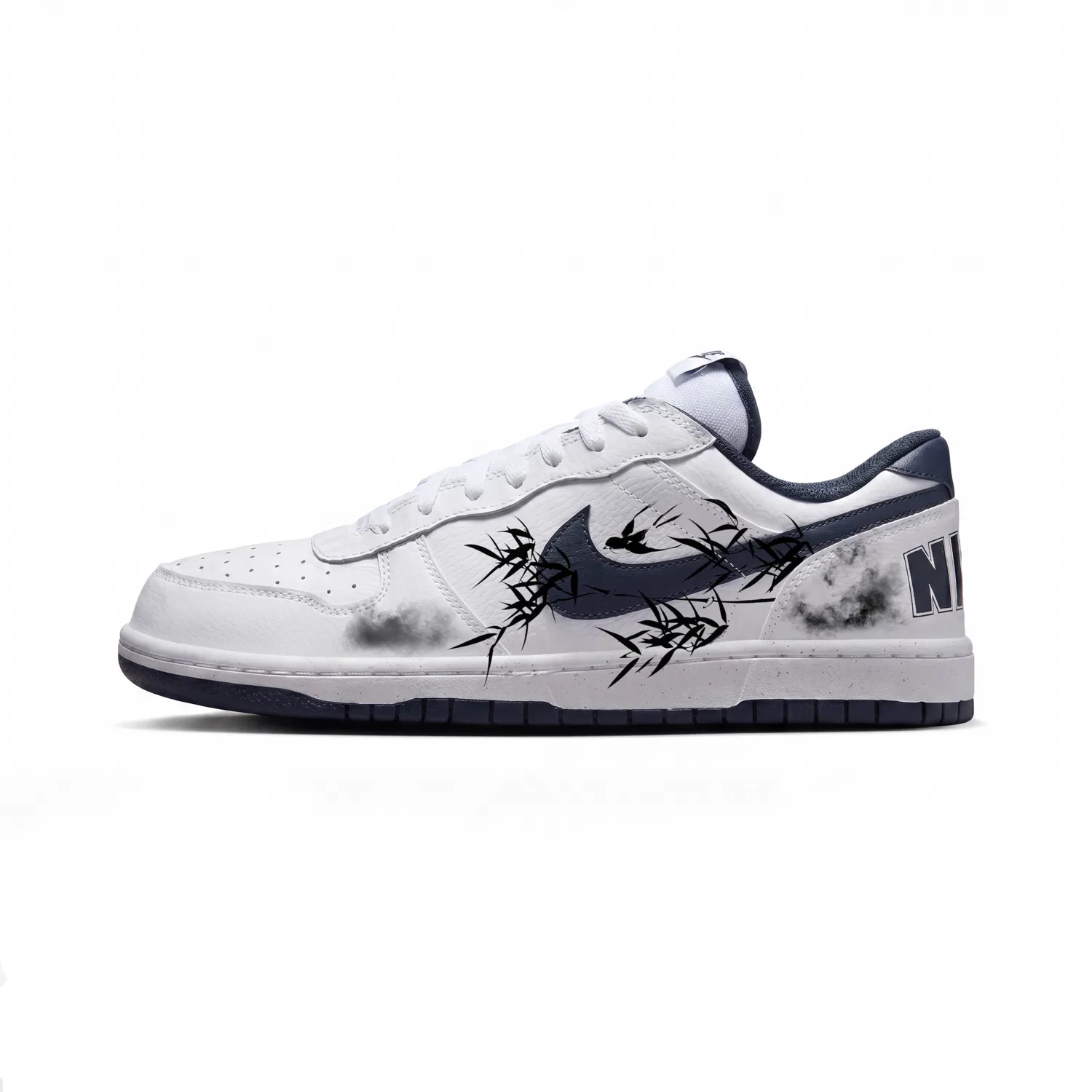 Кроссовки кеды с ручной росписью Nike Big Low Ink Bamboo White Blue