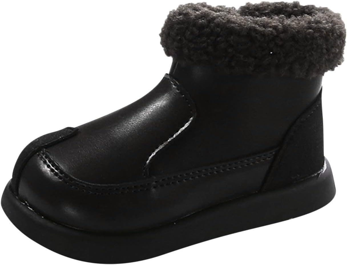 

Девочкам теплые короткие ботинки с плюшевой подкладкой, зимние милые пушистые ботинки на молнии сбоку, утепленные ботильоны для активного отдыха на улице Generic, Black