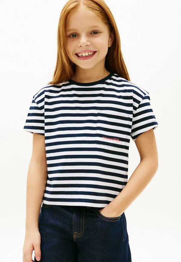 Футболка с вышитым логотипом в полоску и свободным принтом Tommy Hilfiger, Dark Night Navy Stripes — фото 2