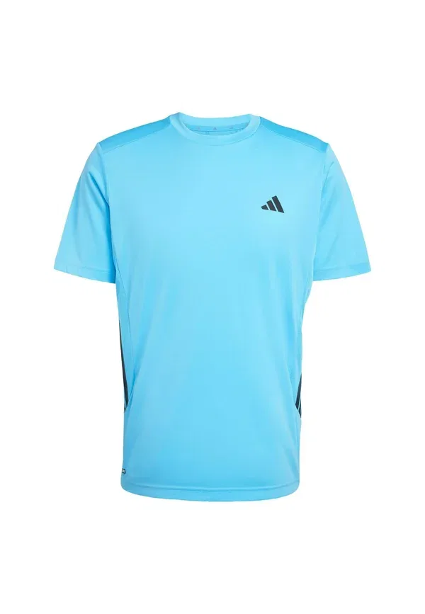 Футболка спортивная Adidas Performance Tech Essentials Workout 3 Stripes, цвет яркий аквамарин — фото 4