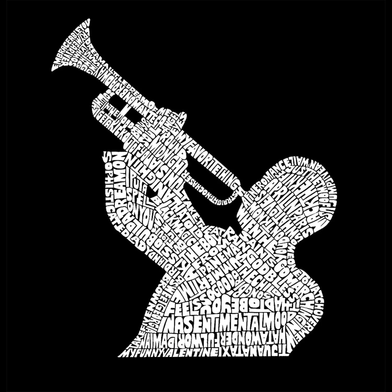 

All Time Jazz Songs — мужская футболка с рисунком Word Art LA Pop Art, черный