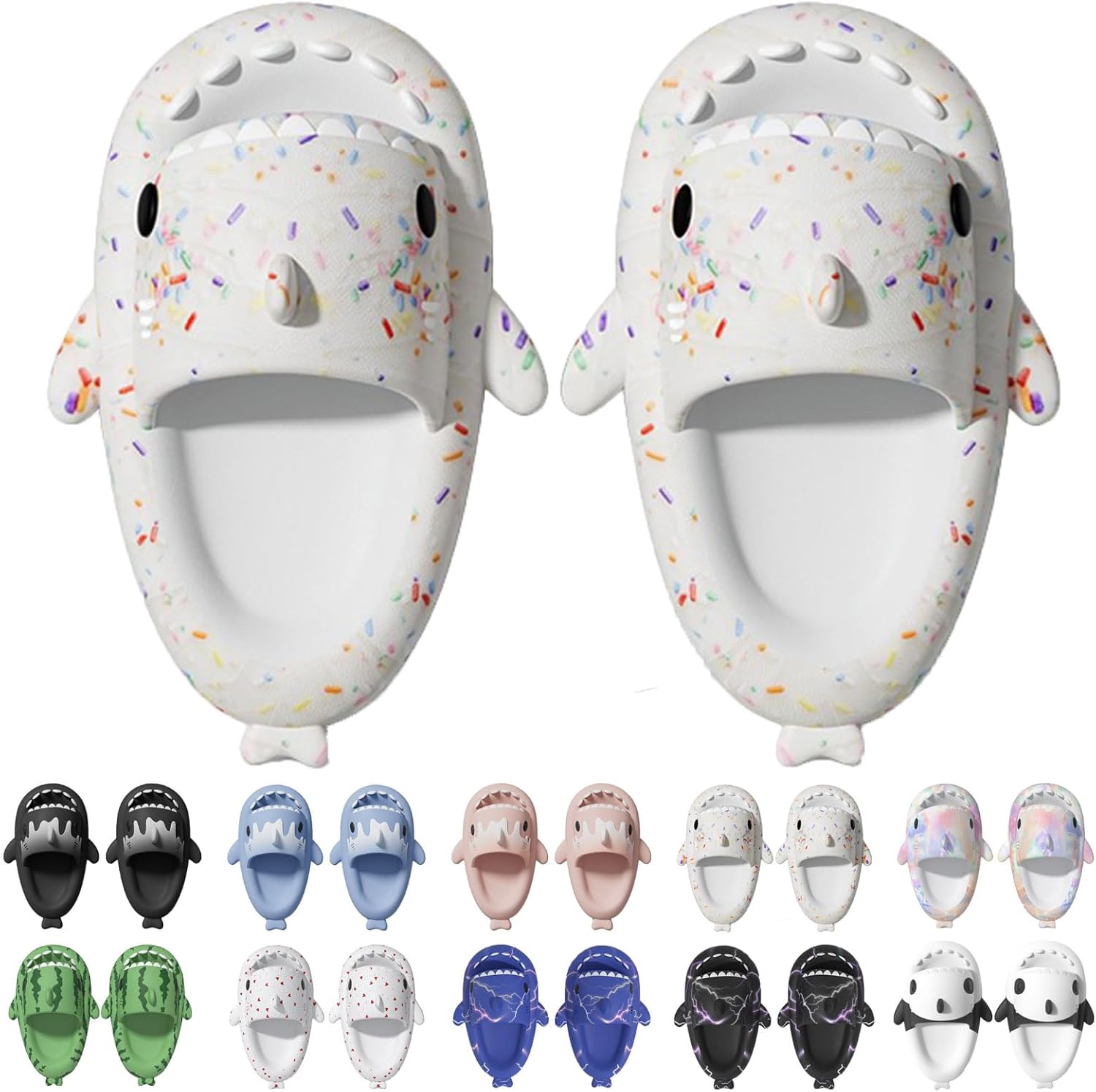 

Сланцы Jfxgjuv Ice Cream с акулой, сланцы с 3D забавными плавниками, унисекс сланцы с облаками и акулой, ЭВА сланцы с открытым носком для душа, бассейна, пляжа, белый