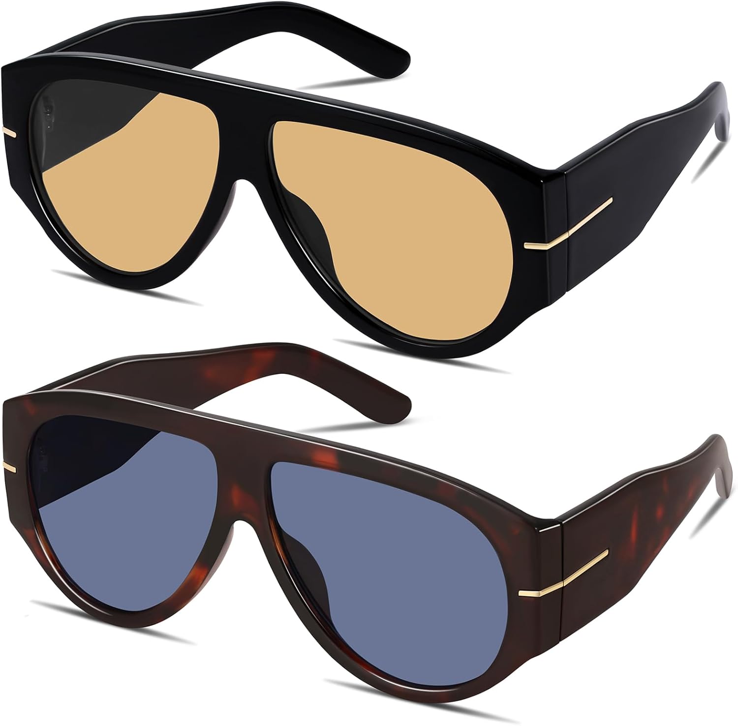 

Солнцезащитные очки GRFISIA Oversized Retro Aviator для женщин и мужчин в стиле 70-х с толстой оправой, винтажный стиль, защита от УФ-излучения, O=black/Champagne+dark Havana/Dark Blue