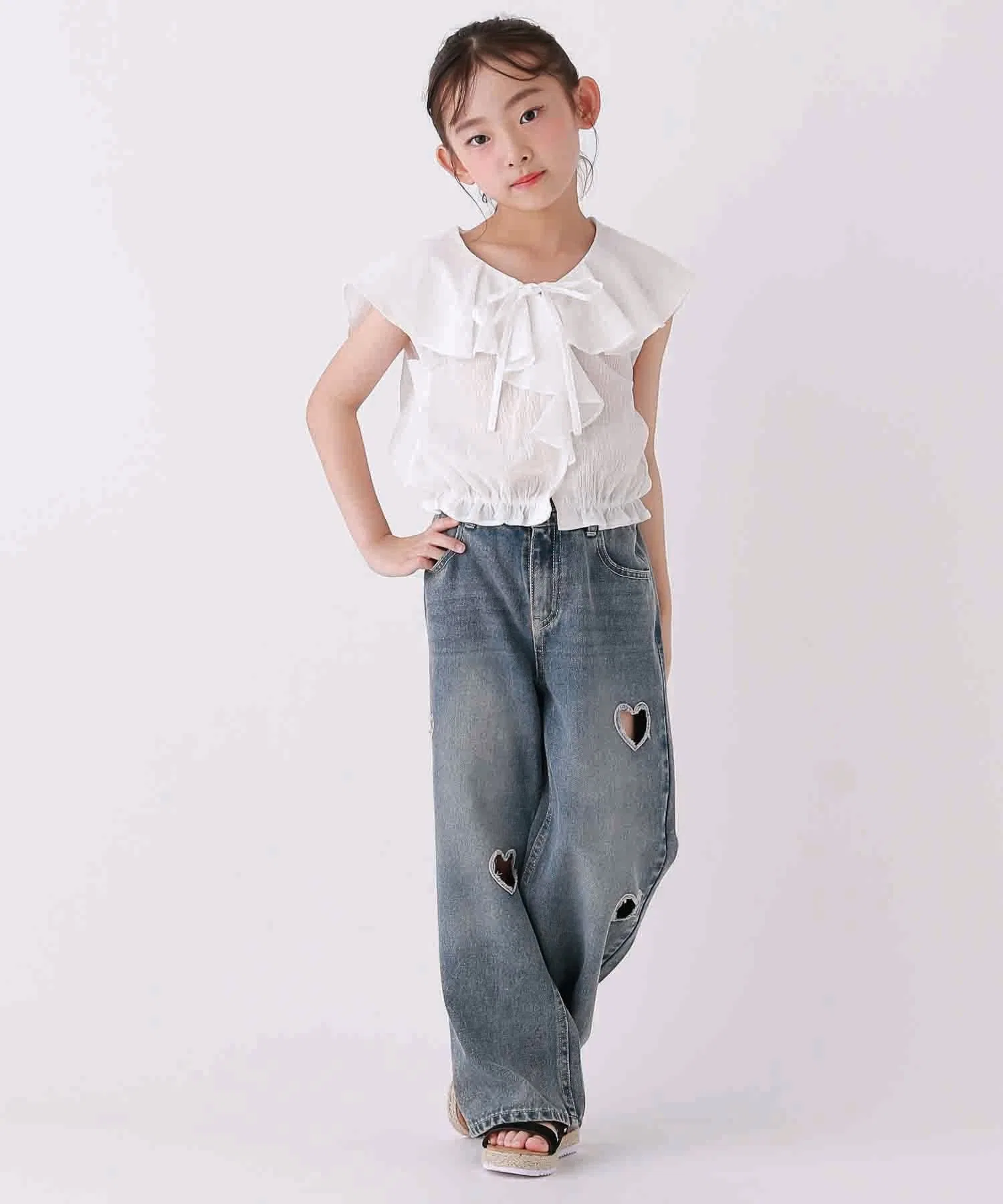 Детская блузка 10C REPIPI с воротником-матроской и бантом — фото 3