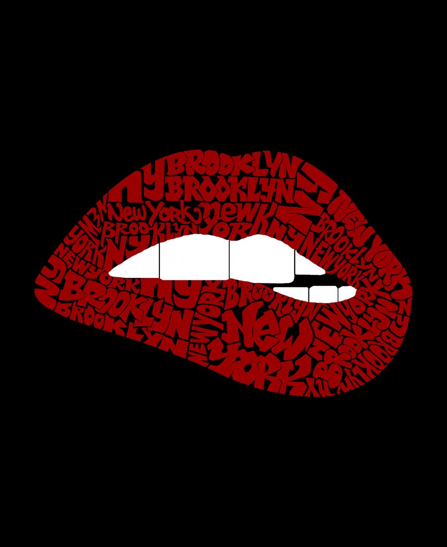 Женская футболка с V-образным вырезом и надписью "Brooklyn Lips" LA Pop Art, Black — фото 2