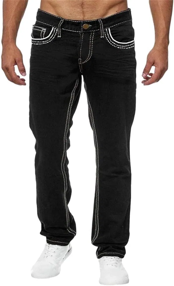 Джинсы прямые slim, джинсовая ткань, 65