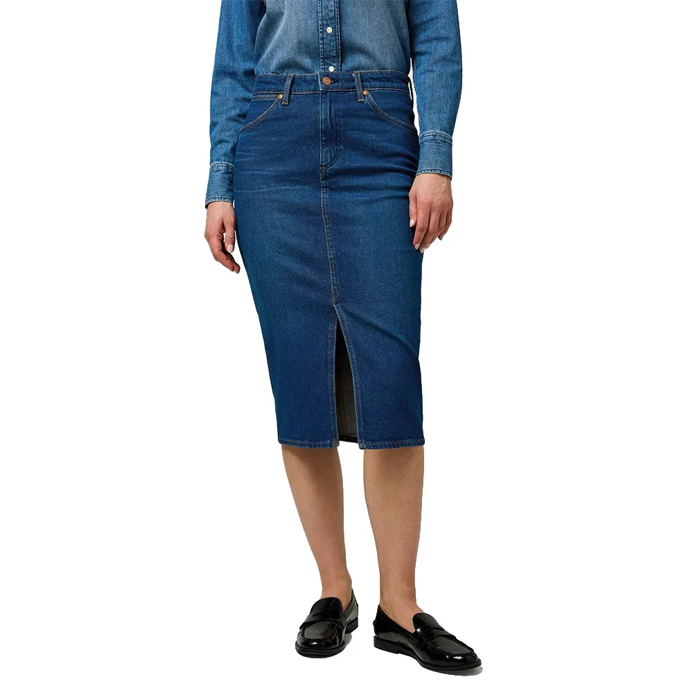 

Юбка Wrangler 112371161 Pencil Slim Fit denim skirt, синий