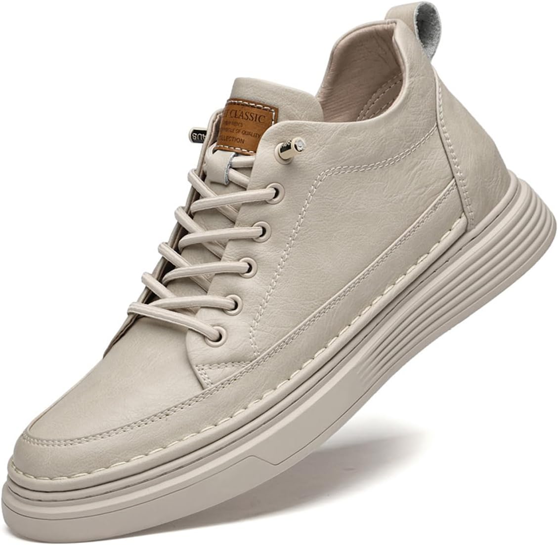 

Мужские лифтовочные кроссовки PURCHAWEE для увеличения роста, невидимые кроссовки для увеличения роста, кожаные повседневные обувь, бежевый