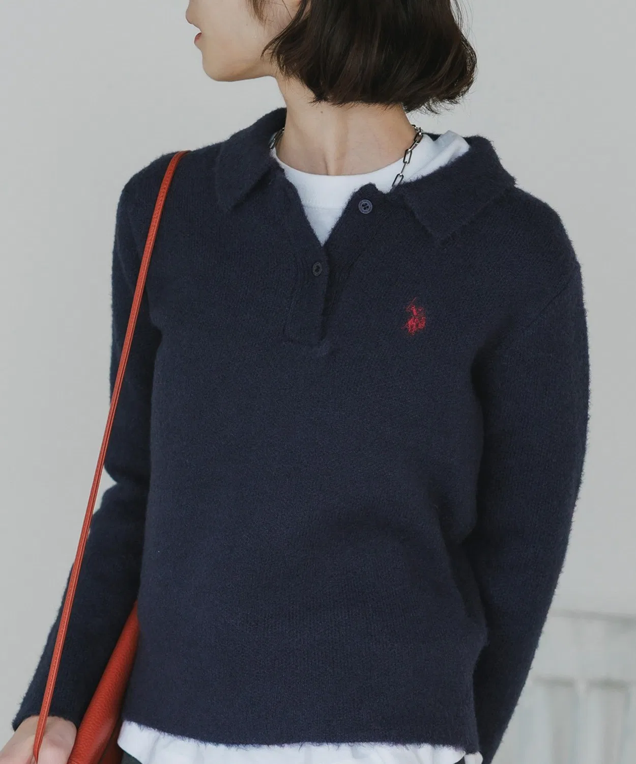 Вязаный поло U.S. POLO ASSN. с воротником, полиэстер, тёмно-синий