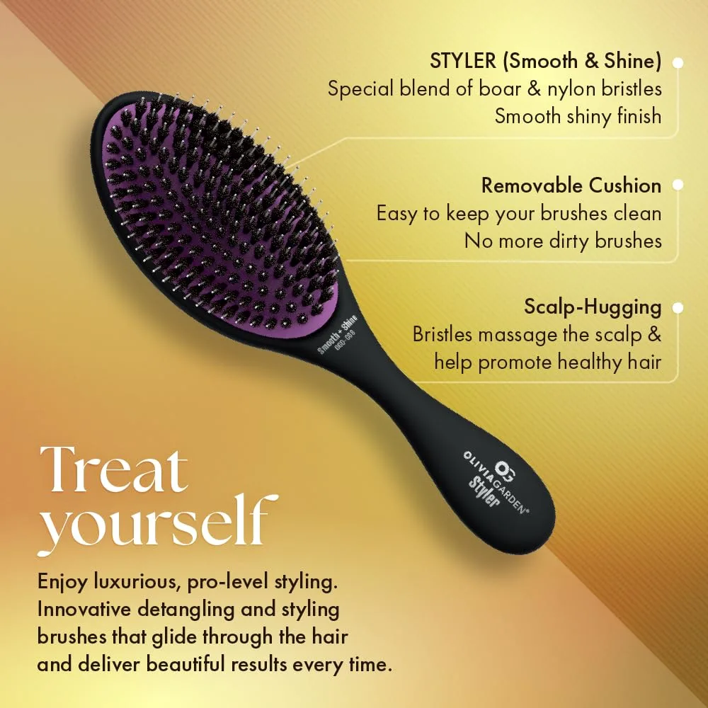 Щетка для волос Olivia Garden OG Brush Styler с щетиной из кабана и нейлона, для влажных и сухих волос, подходит для всех типов, Jet Black — фото 2