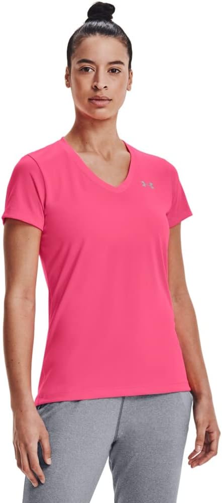 

Under Armour женская футболка Tech V-Neck с коротким рукавом, Cerise (653)/Metallic Silver, Серебристый, Under Armour женская футболка Tech V-Neck с коротким рукавом, Cerise (653)/Metallic Silver