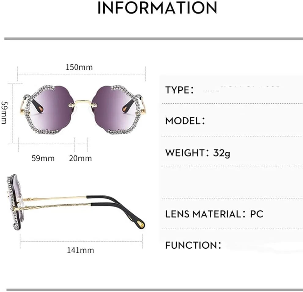 

Винтажные модные женские солнцезащитные очки с бриллиантами, увеличенного размера, без оправы, солнцезащитные очки с защитой от УФ-излучения UV400 TKKTLLT, Tea