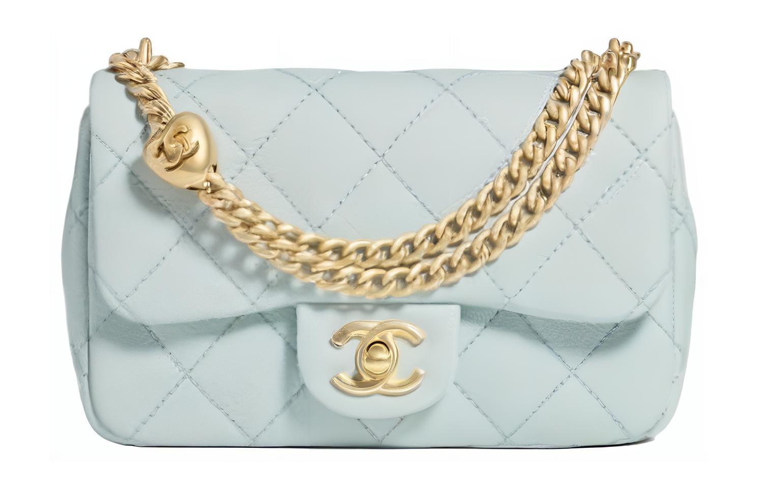

Chanel Миниатюрная женская сумка-клатч из зернистой коровьей кожи, мятно-зеленого цвета