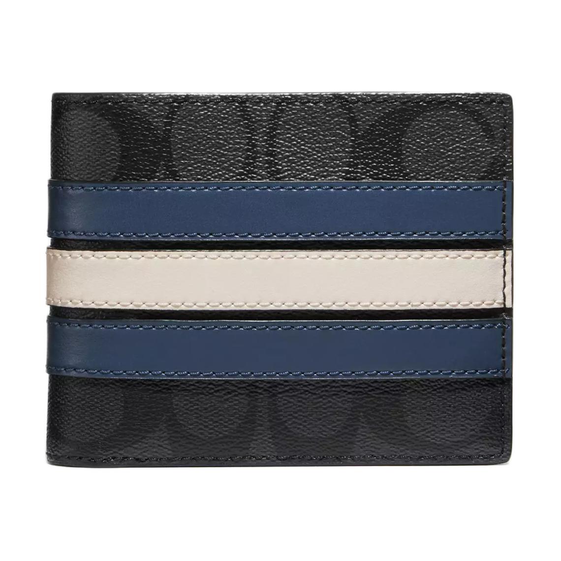 

Кошелек 3 в 1 Iconic Canvas Mini мужской угольно-серый, джинсово-синий и меловой белый COACH