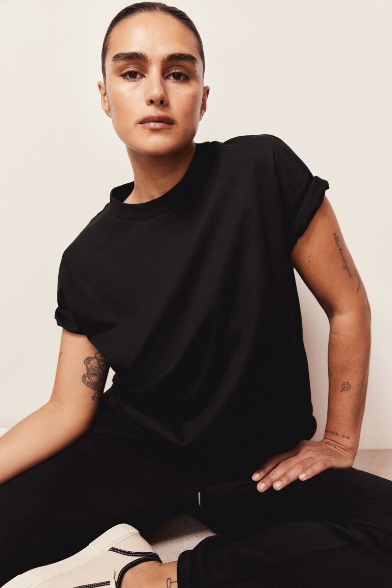 

Футболка свободного кроя из хлопка H&M, черный